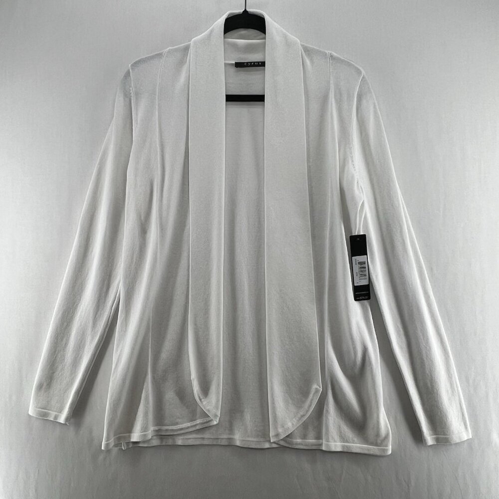 Cyrus Open Front Cardigan Size S Shawl Collar Soft Knit Draped Lightweight White